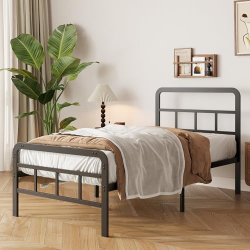 Yicensen Cama Individual de Metal 90x190 cm con Cabecera y Pie de Cama Curvos, Estructura de Plataforma con Listones de Metal Pesado para Soporte Estable, sin Ruido, Fácil Montaje, Negro