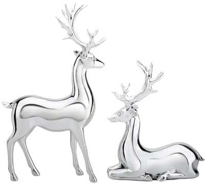 Silver julrenprydnader | 2-pack juldekorationer | harts jul renfigurer skrivbordsdekor | semester djur renstaty present till jul heminredning