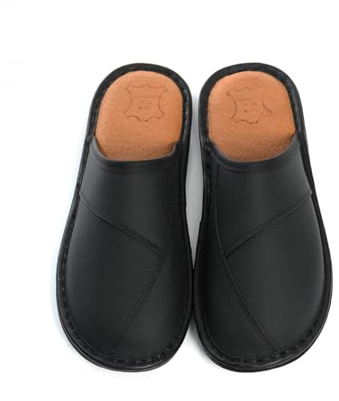 Rimo-Genuine Touch Chaussons en cuir pour homme - Chaussons avec semelle antidérapante, confortables et robustes, fabriqués à la main, tailles 41-47, Noir , 44 EU