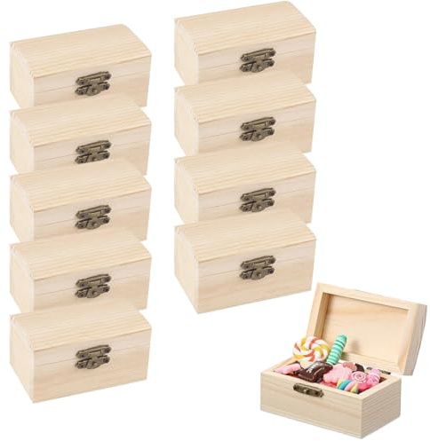 Petit Coffre en Bois, 10 pièces Coffre au Trésor, Mini Coffre au Trésor en Bois, Coffre Au Trésor Vintage, DIY Petit Coffre en Bois avec Couvercle , Convient pour Ranger Et Décorer
