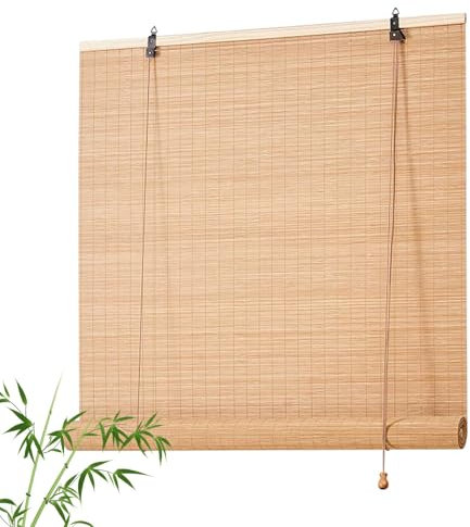 Retro Bamboo Blinds 90 100 110 120 140 160 180cm Wide Bamboo Roller Blinds for Windows Doors Kitchen Outdoor Blinds Waterproof for Pergola Blackout Blinds for Bedroom Anti-UV Patio Blinds with Lift