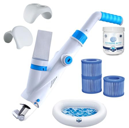 NETSPA - Kit de mantenimiento para spa, 3 cartuchos de filtración, 20 pastillas de oxígeno activo, reposacabezas, portavasos, lavabo enjuague pies, aspiradora