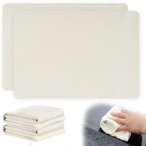 Auto Ledertuch – 2 Stück 40x60cm Natürliches Fensterleder, Super Saugfähiges Autoledertuch Echtleder zur Autopflege, Trockentuch für Auto, Glas & Spiegel, Streifenfrei & Schnell Trocknend