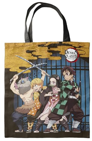 Halantex Shoppingväska - storlek 35x40x1cm - Polyester tygväska med 2 handtag på 27 cm, Svart/flerfärgad, 35x40x1 cm