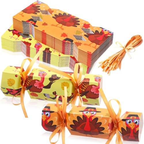 Xinnun 50 Packs Thanksgiving Cracker Candy Boxes Kit Turkey