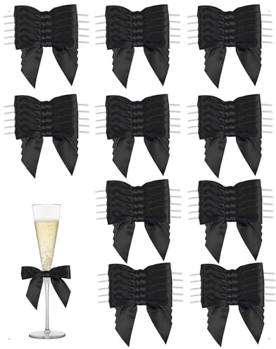 SanKristo 50 Fiocchi Piccoli in Raso per Regalo di Natale, con Filo di Ferro per Confezioni Regalo, Fai da Te, Alberi di Natale, Decorazioni per Matrimoni, Nero