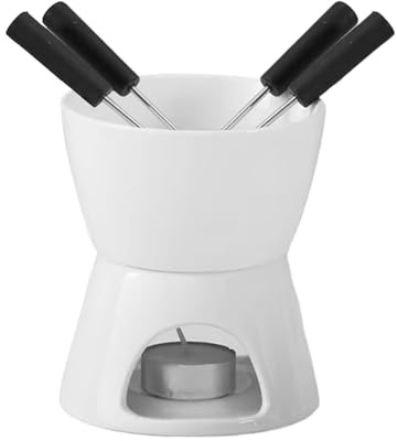 Juego de fondue – Calentador de mantequilla de chocolate pequeño | Cuenco hecho a mano con diseño de cerámica resistente al calor, herramienta de postre, marco de acero inoxidable, fonue, salsa de