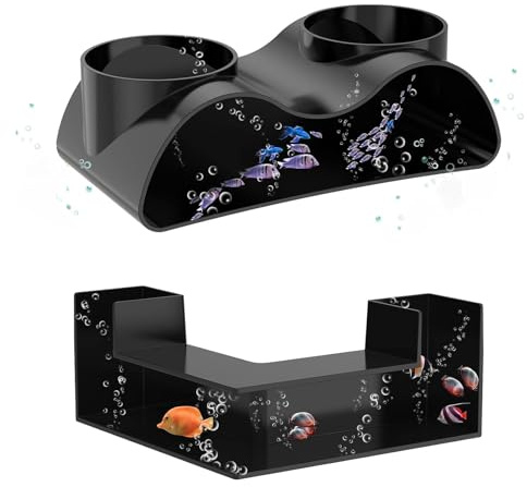 Decoración Acuario Túnel Subterráneo para Peces, Juego de 2 Piezas con Doble Entrada (Forma en L), Escondite para Peces y Camarones de Plástico ABS Resistente