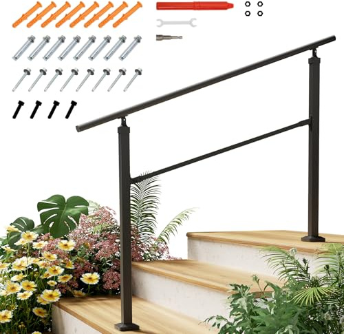 INMOZATA 4 Steps Handrails for Outdoor Steps, Adjustable Grab Rails | Adjustable Outdoor Handrails for Stairs, Outdoor Grab Rails for Elderly Outside Steps Garden Exterior Hand Rails