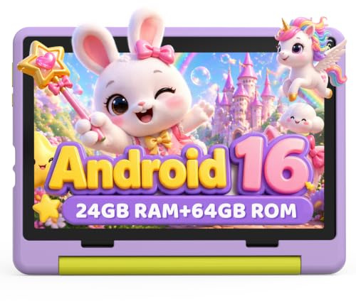 URAO Kids Tablet, Android 16 Tablet for Kids 10 inch with Case, 64GB 1TB TF Card Expandable for Toddler Children, Parental Control, Dual Camera, WiFi,Gift