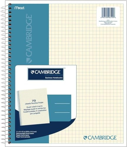 Cambridge Business Notebook, Quad Ruled Paper, 8-1/2 x 11, 70 Sheets, Wirebound, Ivory Paper (06194)
