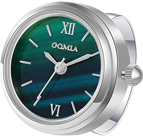 JewelryWe Ringuhr Fingeruhr Damen Analog Quarz Edelstahl Verstellbar Ring Uhr Fingerringuhr Uhrenring mit Grün Römischen Ziffern Rundem Zifferblatt und Silber Gehäuse