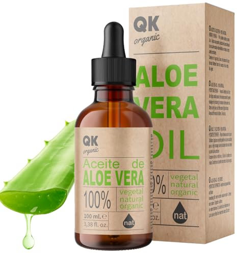 QKnatur - OLIO DI ALOE VERA - Puro, Naturale e Biologico - Flacone in vetro da 100 ml + pompetta - Terapia Intensiva Viso, Corpo, Capelli e Contorno Occhi