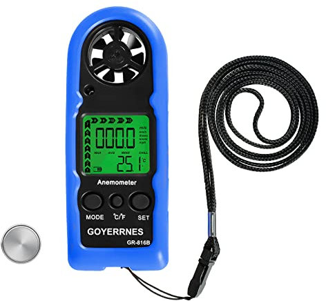 GOYERRNES Windmesser Anemometer GR-816B Digital mit Windgeschwindigkeit 0.3-30m/s, Messung Windgeschwindigkeit/Temp (℃/℉) für Schießen Windsurfen Angeln Jagd