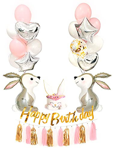 Regendeko Happy Birthday, coniglietto rosa, decorazione per il compleanno dei bambini, decorazione di compleanno, palloncini per feste di compleanno per bambini, decorazione per ragazzi