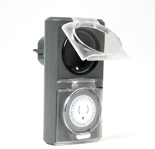 Menz Timer per Esterni – IP44 Timer Meccanico, Alta Potenza di Commutazione, Timer Analogico per Uso Esterno, Facile da Usare