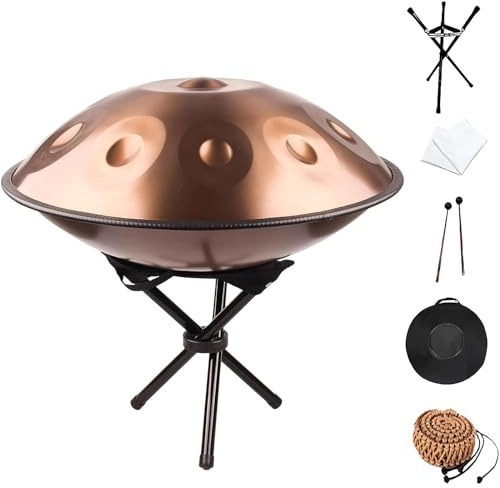 Handpan Drum, 432Hz/440Hz Stål Handpan Drum Instrument Med Mjuk Väska, 55cm 9/10/12 Noter Percussion Drum Instrument För Ljudläkning (Size : 432Hz, Color : GOLD_9 NOTES)