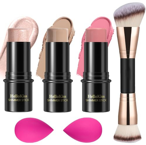 3-in-1 Cream Contour Kit, Highlighter, Blush & Bronzer Sticks for Cheek Sculpting, Waterproof (Universal, #03, #08, #13)