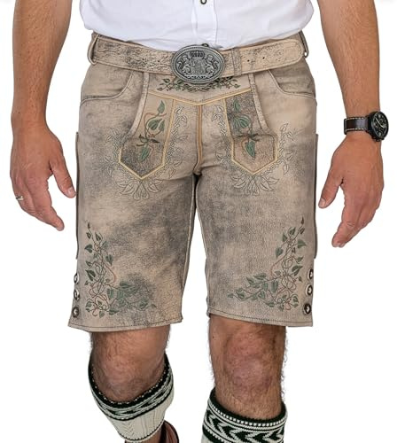 Schöneberger Trachten Couture, pantaloni corti da uomo in pelle, pantaloni in pelle Nubuk per Oktoberfest, pantaloni in pelle tradizionali Sepp, 54
