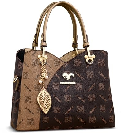 FOLOVEYA Damen Handtasche Elegante Bedruckte Handtaschen Mode Designer Frauen Schultertaschen mit Exquisiter Anhänger für Reisen Shopper Arbeiten PU Leder Gold A