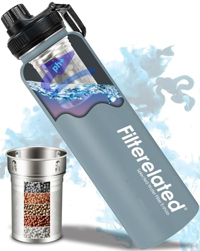 Alkaline Water Bottle Sports Water Bottle Stainless Steel Portable Alkaline Filter Travel Home,PH 9+ Water for health, 800 ml (Grey)