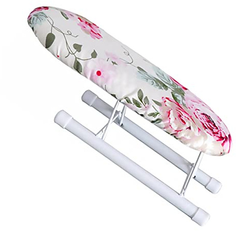 JEWEDECO Mini Folding Steel Table Ironing Board Compact Clothes Ironing Rack for Travel and Household Space-saving Storage