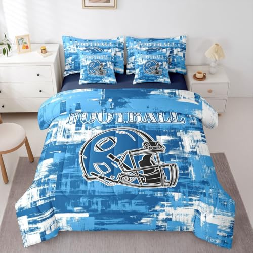 Feelyou Football 7 Pieces Comforter Sets Rugby Sports Bedding Set for Boys Kids Teen Queen Size Sports Theme Football City Bed in a Bag with Comforter, Sheets, Pillowcases & Cushion Cover