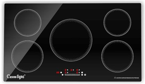 Cusinesync 36 Inch Built-In Induction Cooktop, 5 Burner Electric Stove Top, 10800W 240V Hardwired, Touch Control with Power Boost, 9 Levels, Timer, Child Lock & Residual Heat Indicator
