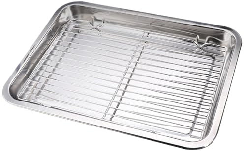 PIUpiuLIANG Bandeja de Parrilla Bandeja de Barbacoa de Acero Inoxidable de 14x10x1 Pulgadas con Plato de Parrilla Rectangular de la Rejilla de filtrado para Alimentos fritos BBQ