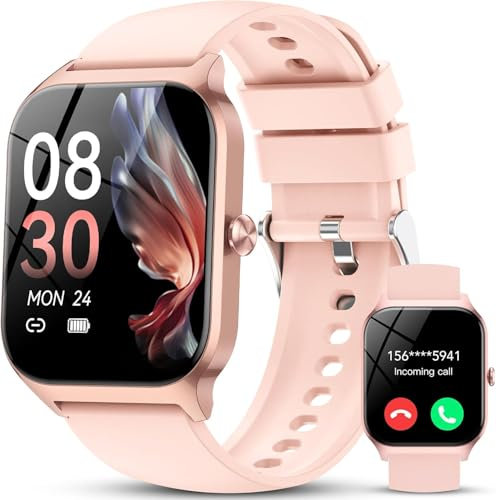 Montre Connectée Femme Homme, avec Appel Bluetooth, 1.95HD Ecran Incurvé Smartwatch, 110+ Sportifs Montre Podomètre, Sommeil/Cardiofrequencemetre Montre Sport, IP68 Étanche pour Android iOS, Rose