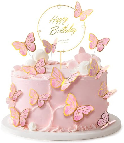 Suofuolef Schmetterlinge Tortendeko, 3D DIY Schmetterlinge Torte Deko, Happy Birthday Cake Topper für Geburtstag Party Cake Cupcake Kuchen Deko