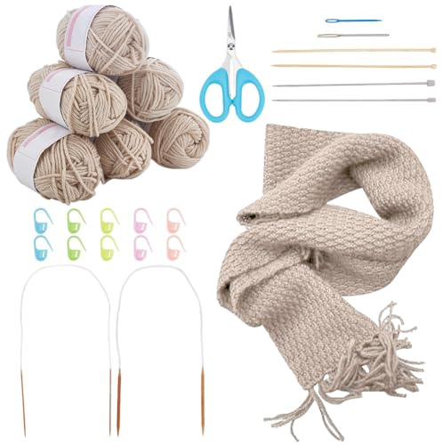 WEBEEDY Kit completo de tejer bufanda para adultos, juego de bufanda para aprender a tejer con hilo, 6 agujas de tejer, tutorial detallado en video para principiantes, suministros de ganchillo, juego