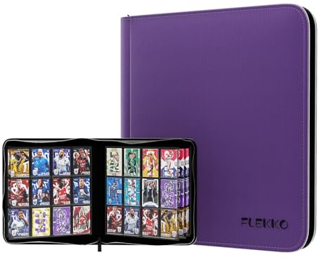 12 Pocket Card Binder,Flekko Zipper 720 Pockets Trading Card Binder,PU Card Collection Album,Sturdy Side-Loading Card Holder Folders for YuGiOh, TCG,MTG,Game Cards,Sports Cards. (Purple)