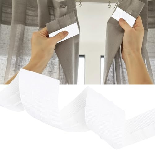 Cinta de cortina de 30 m x 2,5 cm, color blanco, costura universal, ganchos plisados, cinta de ruffle para ironing