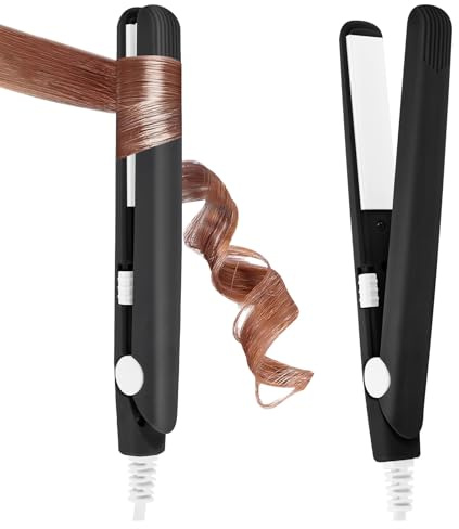 LOPHE Mini Fer à Lisser,Lisseur Boucleur Cheveux 2 en 1,Tension Universelle 110-220V - Chauffage express en 10 secondes, Adapté à tous types de cheveux, idéal pour la maison ou le salon, Noir