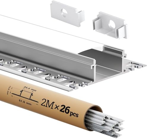 LED-kakelprofil, 2 m × 26 – torrkakelprofil, 24,4 x 13,8 mm för remsor upp till 21 mm, infälld aluminiumprofil, aluminiumprofil med skena, kanaler, golvlist och