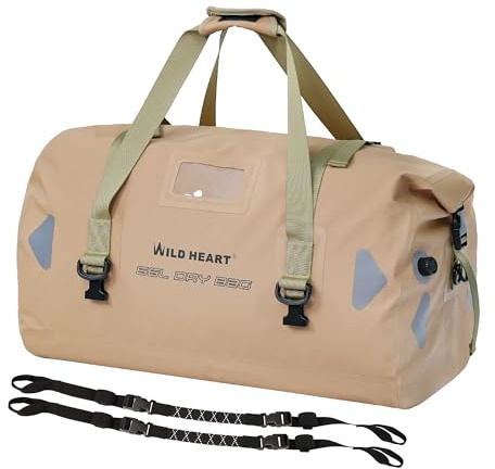 WILD HEART Waterproof Motorcycle Duffel Bag PVC500D With Rope Straps and Inner Pocket 40L 66L 100L for Kayaking, Camping, Boating,Motorcycle(Khaki 66L)
