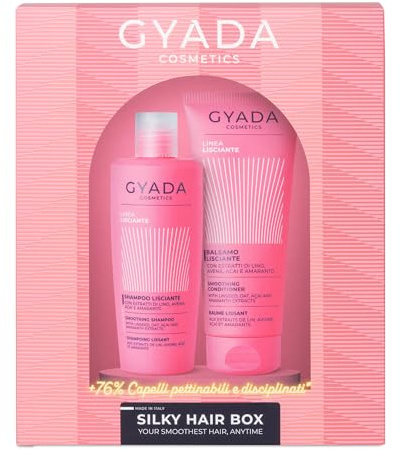 Gyada Cosmetics, Silky Hair Box, Set Regalo Per Capelli Lisci E Crespi, Kit Con Shampoo E Balsamo, A Base Di Di Avena, Acai, Lino E Amaranto, 250 Ml + 200 Ml