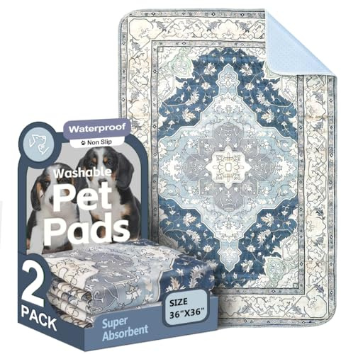 Washable Pee Pads for Dogs 2 Pack Reusable Puppy Training Pads 36x36 Super Absorbent Waterproof Dog Training Pads, Non-Slip Potty Pads Whelping Pads Litter Mat Pet Supplies - Navy/Mix