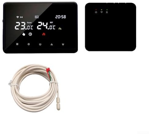 för smart termostat, WiFi-programmerbar rumstermostat med RF-mottagare och röstapp-kontroll, värmekontroll för hem (vit)