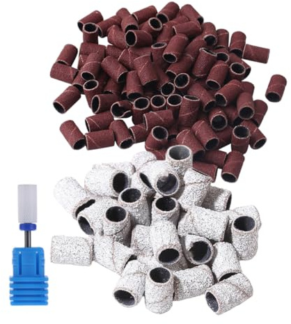 NOLITOY 201 Pièces Manchons de Ponçage pour Ongles Professionnels, Grains 80 et 120, Tête de Meulage Céramique Blanche N°3, Accessoires pour Manucure et Pédicure Adaptés à Perceuse