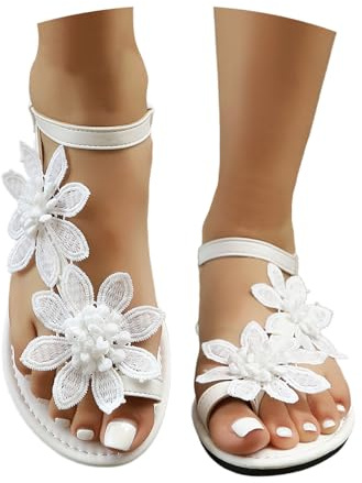 Sandali Donna Estive Da Cerimonia Infradito Gioiello Trekking Chiusi Davanti Sandalo Ciabatte Estivi Comodi Scarpe Eleganti Comode Espadrillas Con Zeppa a Ciabatta Bassi Pianta Larga,White,Bianco,39