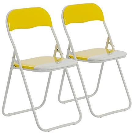 Harbour Housewares Padded Folding Chairs - Yellow - Pack of 2 - Easy Store Metal Frame Foldable Desk Chair for Office, Dining, Kitchen