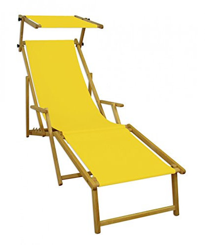 Gartenliege Sonnenliege gelb Liegestuhl Fußteil Sonnendach Deckchair Holz Gartenmöbel 10-302NFS
