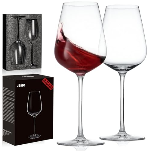 JBHO Hand Blown Italian Style Crystal Bordeaux Wine Glasses - Great Gift Packaging - Red Wine Glasses Lead-Free Premium Crystal Clear Glass - Set of 2-18 Ounce