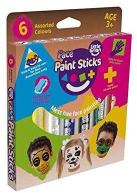 Little Brian Face Paint Sticks For Kids - 6 Pack Assorted Colours - Sensitive Skin Safe, Nontoxic, Mess-Free, Easy Clean Up, Fast Drying Action, Vibrant Colours, Twist & Paint