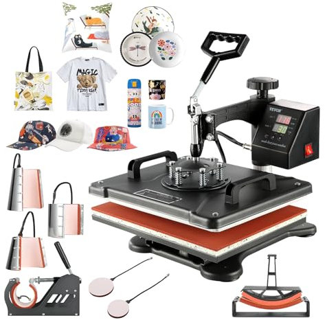 VEVOR 8 in 1 Pressa di Calore, Macchina di Trasferimento di Calore Tazze 38 X 30 cm Macchina di Stampa di Calore con Display LED Digitale Colore Nero per Cappelli Cappelli Tee tazze Piatto