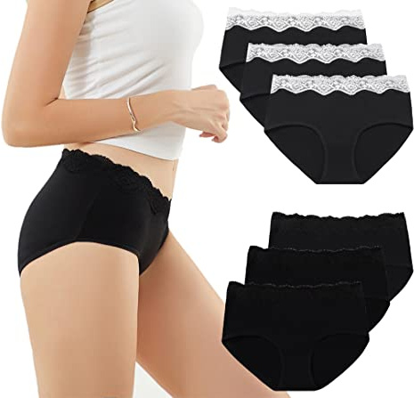 EKSHER Culotte Femme Coton Lot de 6 Sexy Slip en Dentelle Taille Midi Hipster sous-vêtement Shorties Doux