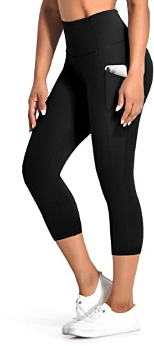 Desol Sport Leggings Damen Tasche Capri 3/4 High Waist Elastische Blickdicht Übergröße Sport Leggins mit Seitentaschen für Yoga Freizeit