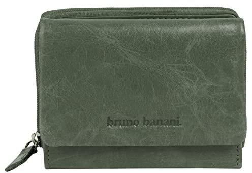 bruno banani Geldbörse Echt Leder Damen | RFID-Schutz, 4 Kartenfächer, kompaktes Portemonnaie, 1 Münzfach mit umlaufendem Reißverschluss, praktische Fächeraufteilung grün | 021753